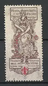 Reklamemarke Firenze, Espsizione Nazionale Belle Arti & Orticultura 1896, Göttin auf Thron sitzend