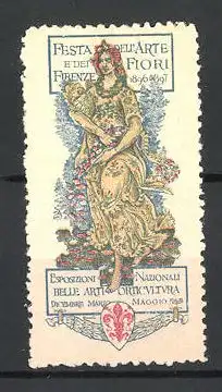 Reklamemarke Firenze, Espsizione Nazionale Belle Arti & Orticultura 1896, Göttin auf Thron sitzend