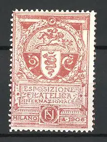 Reklamemarke Milano, Esposizione Filatelica 1906, Wappen und Engel auf Pferd reitend