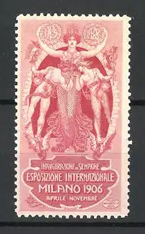 Reklamemarke Milano, Esposizione Internazionale 1906, Inaugurazione del Sempione, Göttin mit Hermes