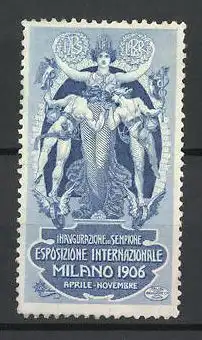 Reklamemarke Milano, Esposizione Internazionale 1906, Inaugurazione del Sempione, Göttin mit Hermes
