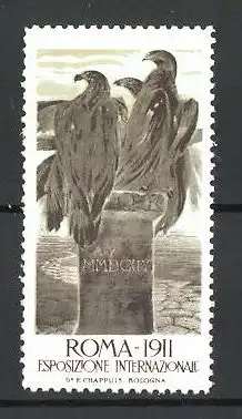 Reklamemarke Roma, Esposizione Internazionale 1911, Geier sitzen auf einem Gedenkstein