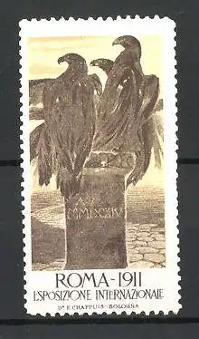 Reklamemarke Roma, Esposizione Internazionale 1911, Geier sitzen auf einem Gedenkstein