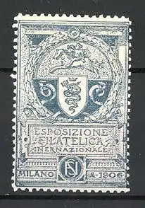 Reklamemarke Milano, Esposizione Filatelica Internazionale 1906, Engel auf Pferd und Wappen