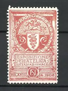 Reklamemarke Milano, Esposizione Filatelica Internazionale 1906, Engel auf Pferd und Wappen