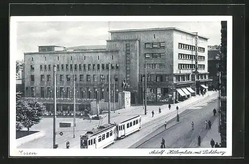 AK Essen, Platz mit Lichtburg und Strassenbahn