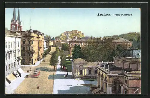 AK Salzburg, Westbahnstrasse mit Strassenbahn