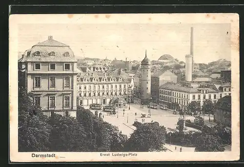 AK Darmstadt, Ernst Ludwig Platz mit Strassenbahn