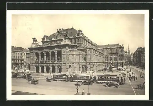 AK Wien, Staatsoper mit Kärntnerstrasse und Strassenbahn