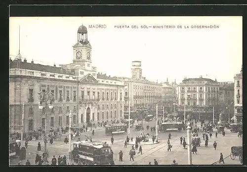 AK Madrid, Puerta del Sol, Ministero de la Gobernacion, Strassenbahn