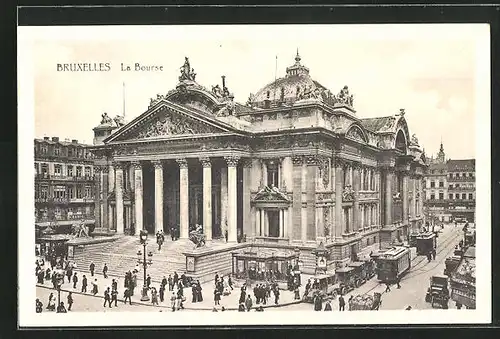 AK Bruxelles, La Bourse, Strassenbahn