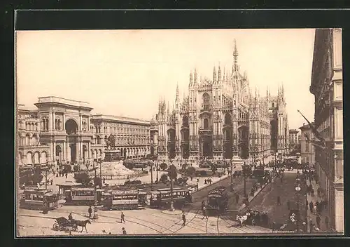 AK Milano, Piazza del Duomo, Strassenbahn