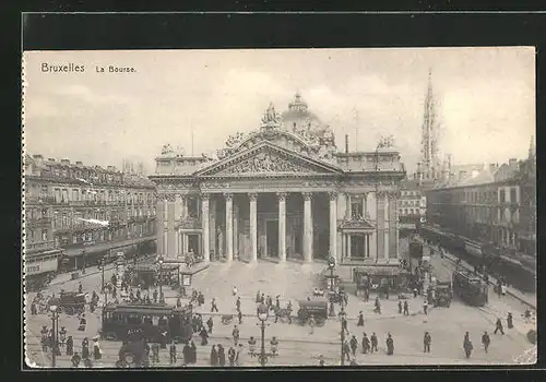 AK Bruxelles, La Bourse, Strassenbahn