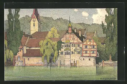 Künstler-AK Ernst E. Schlatter: Stein am Rhein, Kloster St. Georgen