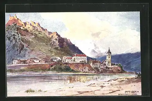 Künstler-AK Fritz Lach: Dürnstein a. Donau, Panorama