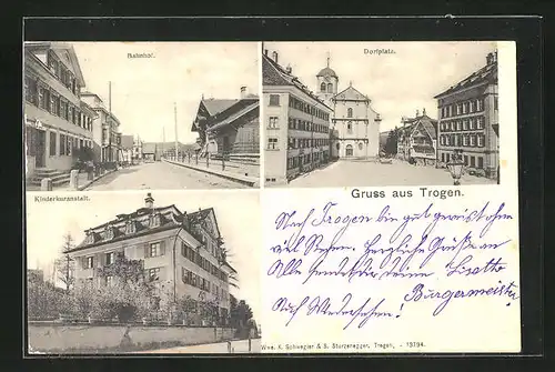 AK Trogen, Bahnhof, Dorfplatz und Kinderkuranstalt