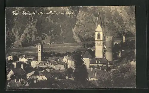 AK Malles, Blick auf den Ort gegen das Gebirge