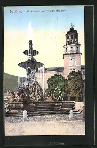 AK Salzburg, Glockenspiel und Residenzbrunnen