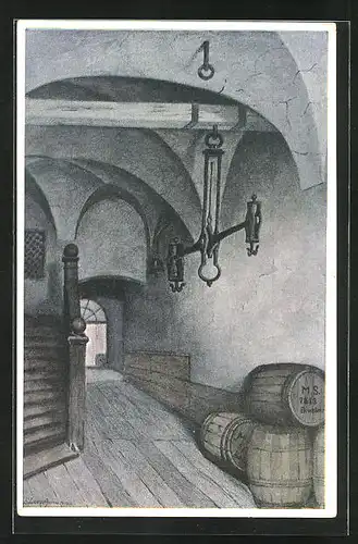 Künstler-AK Breslau, Haupteingang zu T. O. Schroeters Kaufhaus