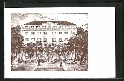 Künstler-AK Bolzano, Hotel Posta - Hotel Europa