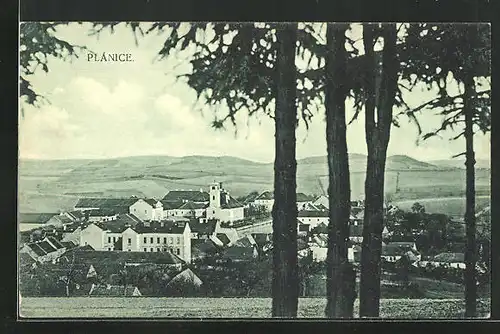 AK Plánice, Blick vom Berg auf den Ort