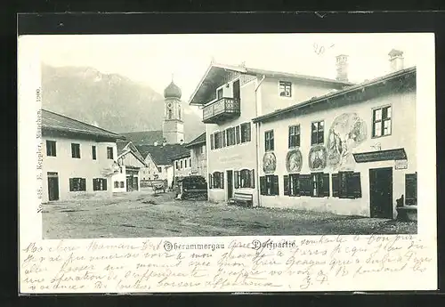 AK Oberammergau, Dorfpartie mit Gasthaus
