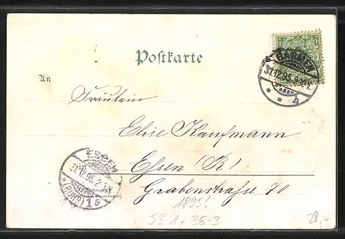 Vorläufer-Lithographie Trompeter von Säckingen am Fluss, 1895, Behüt Dich Gott!