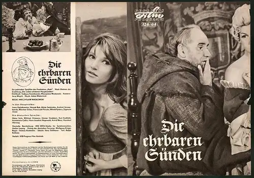 Filmprogramm PFP Nr. 126 /64, Die ehrbaren Sünden, I. Kwiatkowska, Henryk Bak, Regie: Mieczyslaw Waskowski