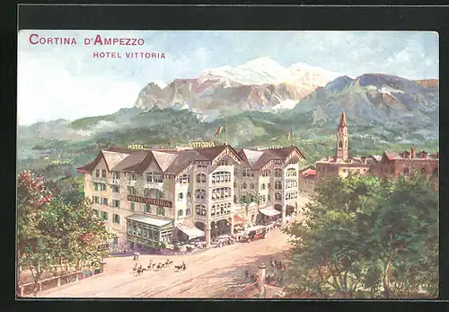 AK Cortina d`Ampezzo, Hotel Vittoria aus der Vogelschau
