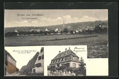 AK Nordheim, Gasthaus von Joseph Wolff, Gesamtansicht, Haus des Bürgermeisters