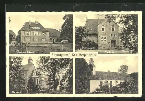 AK Schwagstorf, Bäckerei Büscher, Pfarrhaus, Marienstift