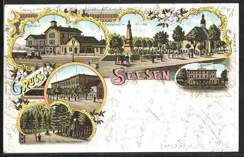 Lithographie Seesen, Kurzhôtel, Bahnhof, Jacobson Schule