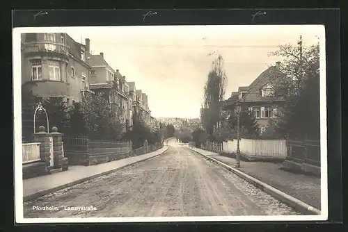 AK Pforzheim, Lameystrasse mit Bäumen