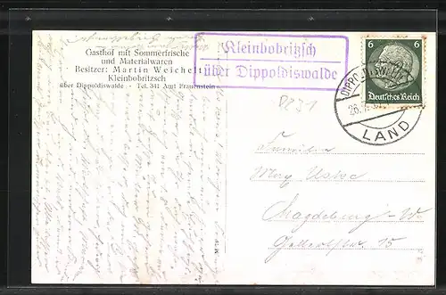 AK Kleinbobritzsch, Gasthaus und Materialwarengeschäft von Martin Weichelt, Teilansicht