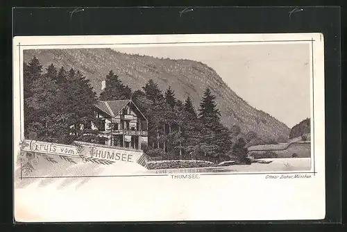 Lithographie Thumsee, Hotel am See