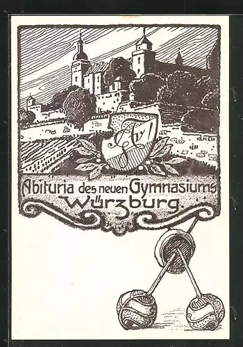 AK Würzburg, Abituria des neuen Gymnasiums, Burg mit Wappen