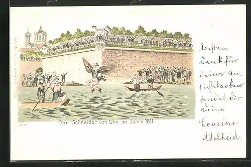 Lithographie Ulm, Der Schneider von Ulm im Jahre 1811