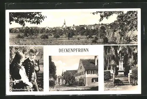 AK Deckenpfronn, Gemischtwarengeschäft von Carl Dongus, Deckenpfronner Tracht, Kriegerdenkmal