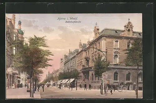 AK Herne i. westf., Bahnhofstrasse mit Hotel Schlenkhoff und Restaurant