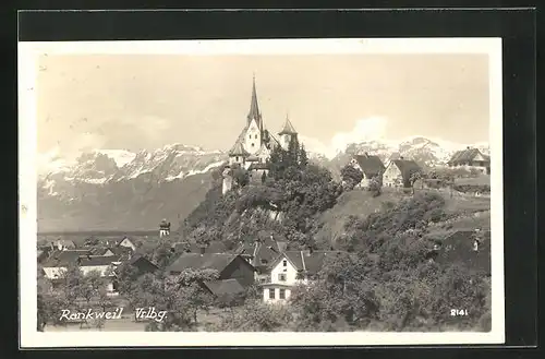 AK Rankweil, Ortsansicht mit Alpen