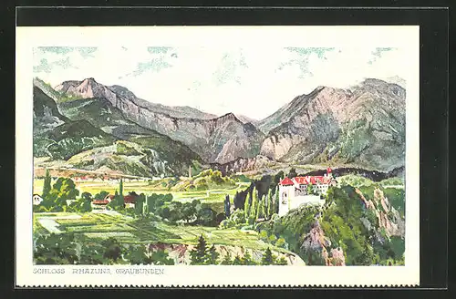 AK Rhäzüns, Blick auf Schloss und Gebirge