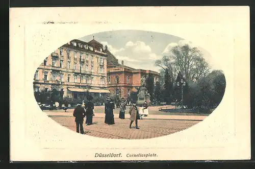 Präge-AK Düsseldorf, Passanten auf dem Corneliusplatz