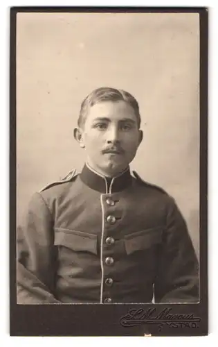 Fotografie S. M. Marcus, Ystad, Portrait junger Soldat Haag in Uniform