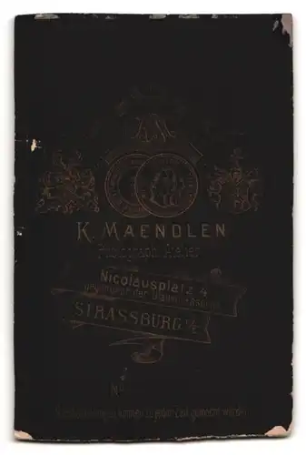 Fotografie K. Maendlen, Strassburg i. E., Nicolausplatz 4, Portrait Soldat in Uniform mit Bajonett und Portepee