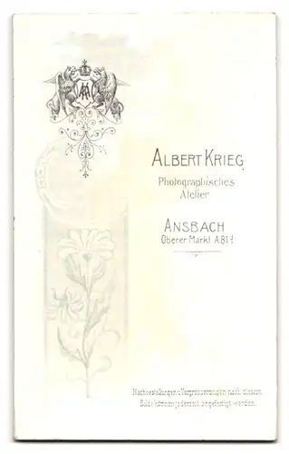 Fotografie Albert Krieg, Ansbach, Oberer Markt 81, Portrait Uffz. in Uniform mit Oberlippenbart