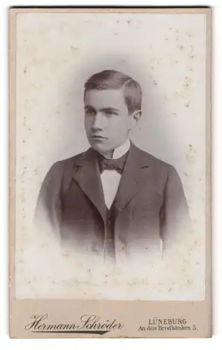Fotografie Hermann Schröder, Lüneburg, An den Brodbänken 5, Portrait Bursche im eleganten Anzug mit Krawatte