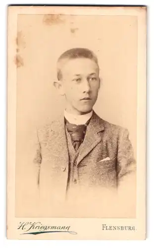 Fotografie H. Kriegsmann, Flensburg, Grosse Strasse 75, Portrait Bursche mit Krawatte