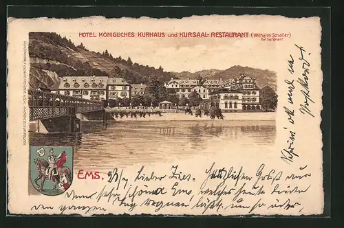 Lithographie Bad Ems, Hotel Königliches Kurhaus und Kursaal-Restaurant
