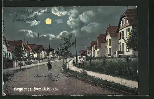 AK Bargteheide, Baumschulstrasse bei Nacht