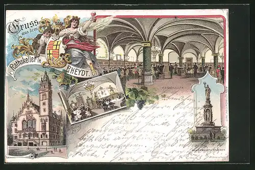 Lithographie Rheydt, Restaurant Rathskeller mit Innenansicht vom Herrenzimmer